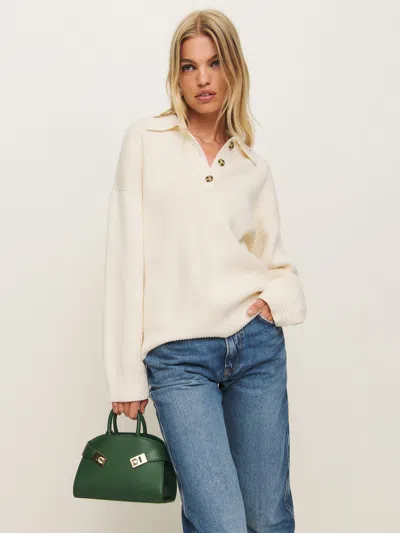 Reformation Brooklyn Cotton Polo Sweater In Gossamer