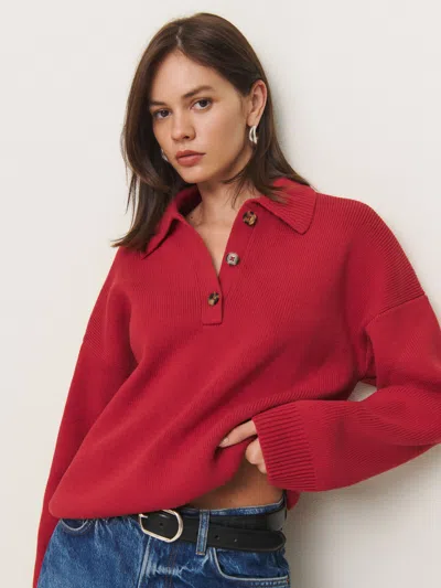 Reformation Brooklyn Cotton Polo Sweater In Sundried Tomato