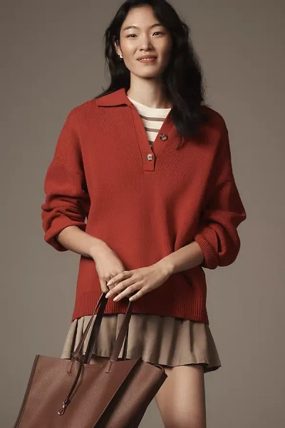 Reformation Brooklyn Polo Sweater In Red