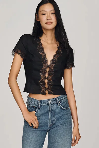 Reformation Brynn 100% Linen Top In Blue