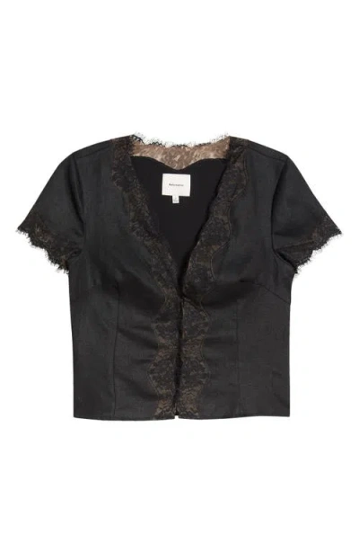 Reformation Brynn Lace Trim Linen Crop Top In Black