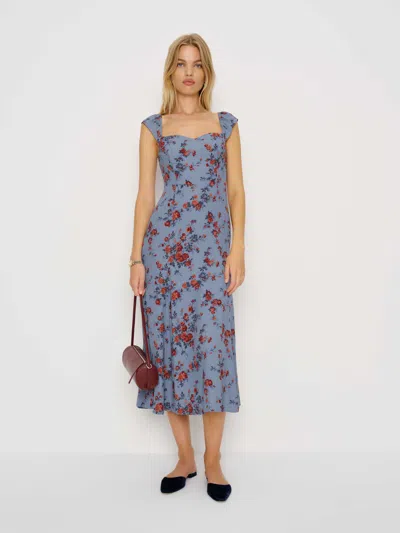 Reformation Womens Afton Floral-print Woven Midi Dress Martine In Blue