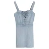 Reformation Bustier Mini Dress In Blue Cotton Denim In Blue
