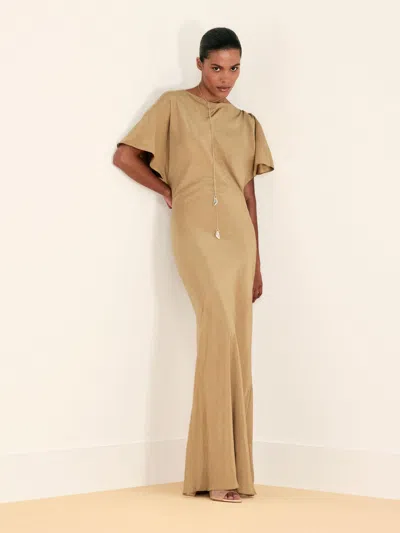Reformation Caila Silk Dress Yellow Xs In Brown