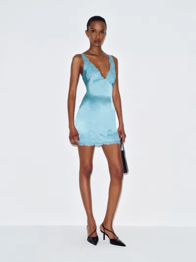 Reformation Cailen Silk Dress Blue 10 In Nude