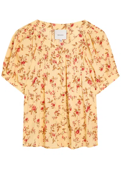 Reformation Calia Floral-print Voile Blouse In Brown