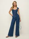 Reformation Calypso Wide Leg Denim Jumpsuit In Moonstone