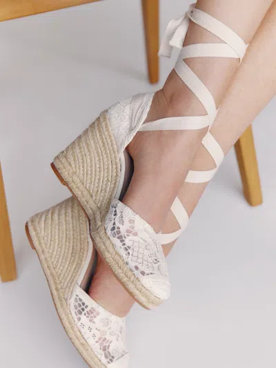 Reformation Camilla Lace Up Wedge Espadrille In White Lace