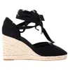 Reformation Camille Lace Up Wedge In Black Suede In Black