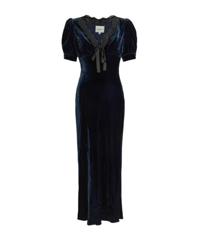 Reformation Camille Lace-trim Velvet Midi Dress In Blue