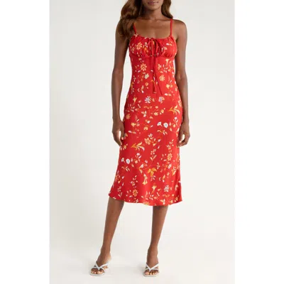 Reformation Camira Floral Empire Waist Slipdress In Red