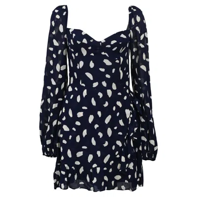 Reformation Cammi Polka-dot Crepe Mini Dress In Navy Blue Viscose