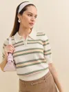 Reformation Campbell Cotton Polo Sweater In Fior Di Latte Multi Stripe