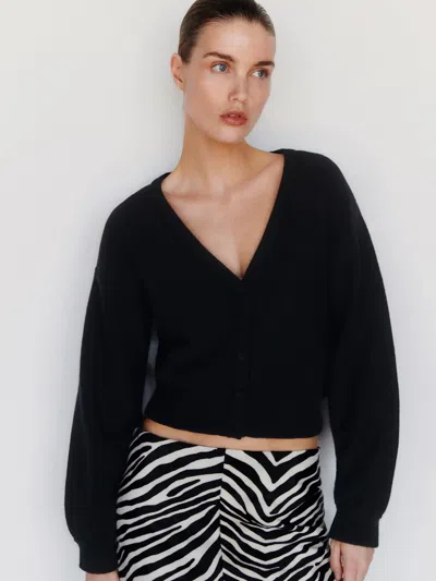 Reformation Cardigan Court À Col V En Laine Régénératrice Sloane Noir L In Black