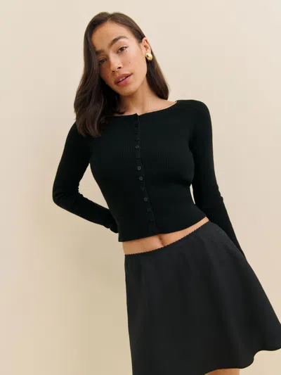 Reformation Meadow Regenerative Merino Cardigan In Noir