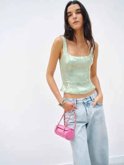 Reformation Carla Knit Top Blue Large In Green