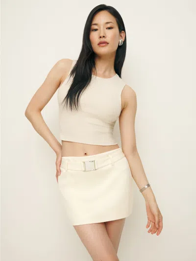 Reformation Carla Low Waist Belted Satin Skirt In Sugar