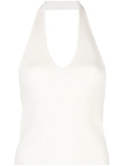 Reformation Carol Ribbed Halterneck Tank Top In White