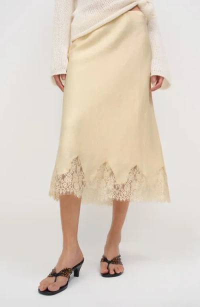 Reformation Carolina Lace Trim Linen Midi Skirt In Yellow