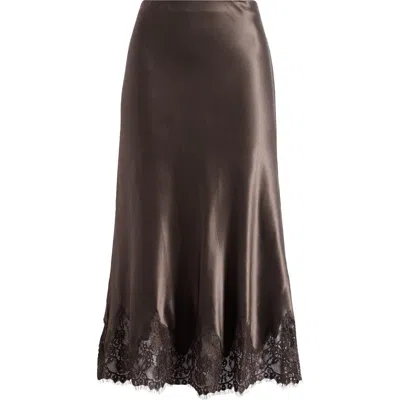 Reformation Carolina Lace Trim Silk Midi Skirt In Black