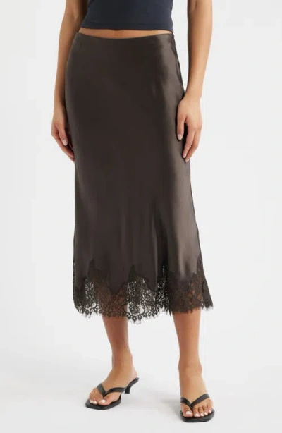 Reformation Carolina Lace Trim Silk Midi Skirt In Black