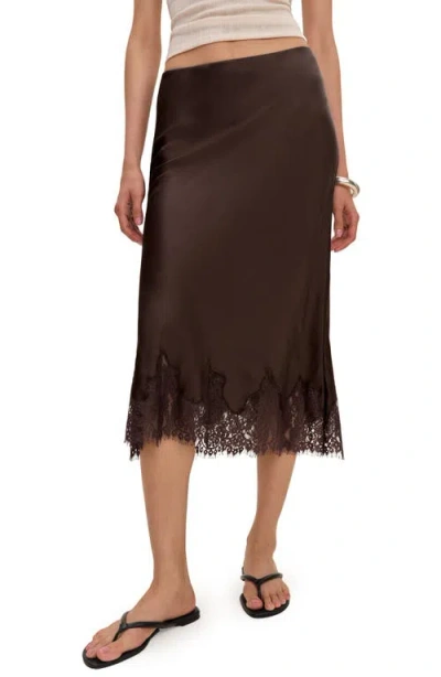 Reformation Carolina Lace Trim Silk Midi Skirt In Brown