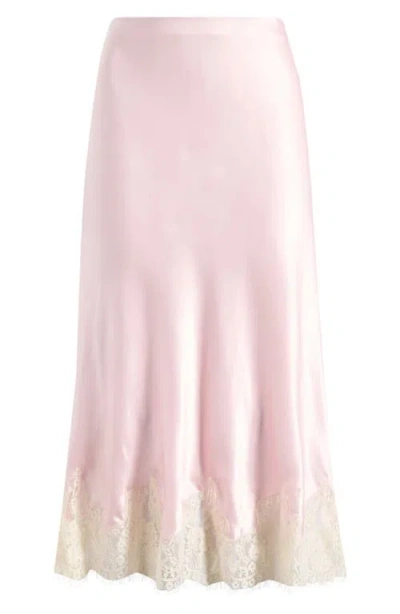 Reformation Carolina Lace Trim Silk Midi Skirt In Pink