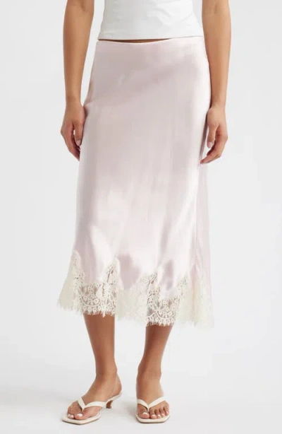 Reformation Carolina Lace Trim Silk Midi Skirt In Pink