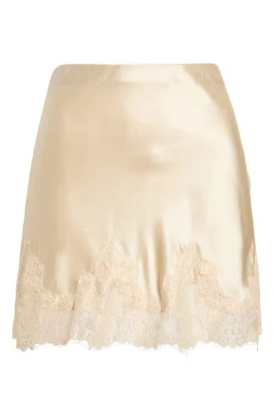 Reformation Carolina Lace Trim Silk Miniskirt In Brown