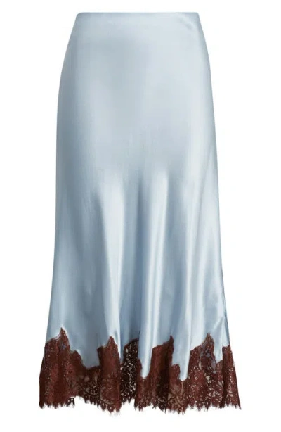 Reformation Carolina Lace Trim Silk Pajamas In Blue