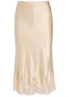 Reformation Carolina Lace-trimmed Silk-satin Midi Skirt In Neutral