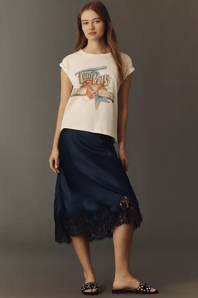 Reformation Carolina Lace-hem Silk Midi Skirt In Blue