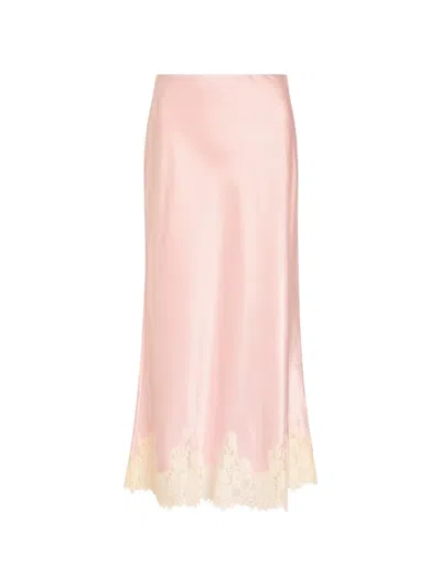 Reformation Carolina Lace-trim Satin Midi Skirt In Pink