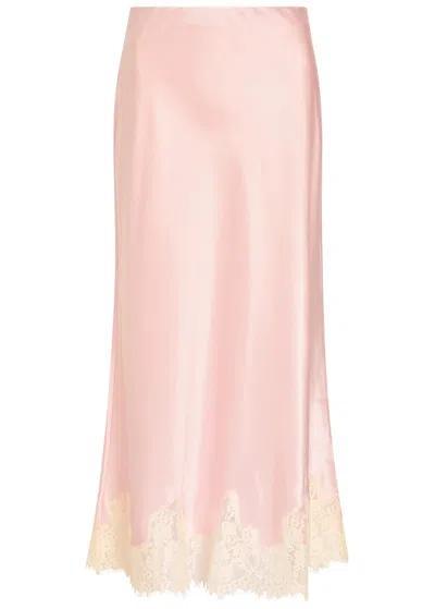 Reformation Carolina Lace-trim Silk Skirt In Pink