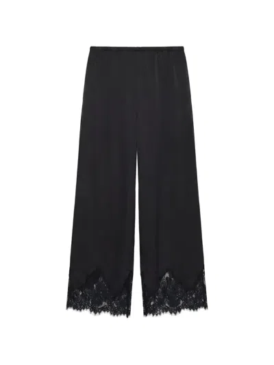 Reformation Carolina Lace-trim Silk Trousers In Black