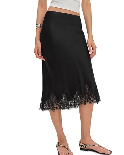 Reformation Carolina Lace Trim Silk Midi Skirt In Black