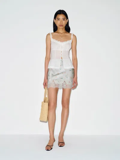 Reformation Carolina Silk Mini Skirt Blue Xs In White