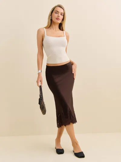 Reformation Carolina Silk Skirt In Black Bean