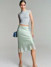 Reformation Womens Sea Glass Carolina Lace-trim Silk-charmeuse Midi Skirt Xs In Sea Glass