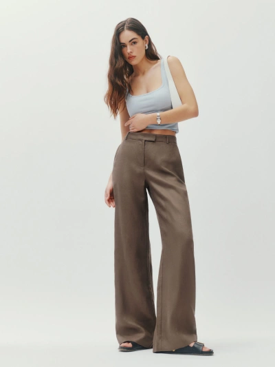 Reformation Carter Linen Mid Rise Pant In Mushroom