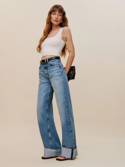 Reformation Cary Cuffed High Rise Slouchy Wide Leg Jeans In Denver