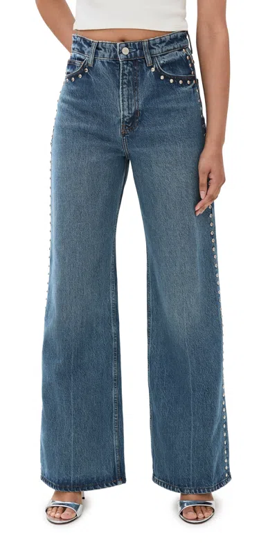 Reformation Cary High Rise Slouchy Wide Leg Jeans Chesapeake Studded In Mille Studded