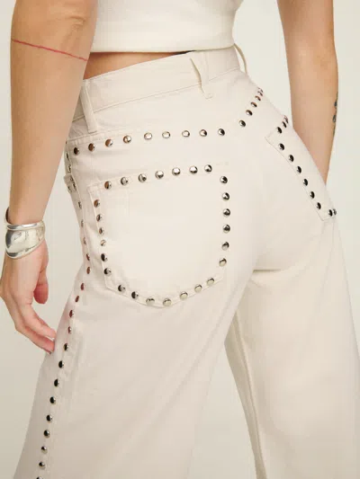 Reformation Cary High Rise Slouchy Wide Leg Jeans In Fior Di Latte Studded