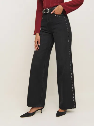 Reformation Cary High Rise Slouchy Wide Leg Jeans In Vana Studded
