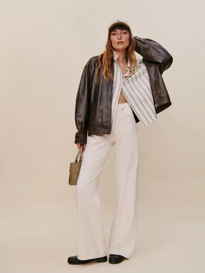 Reformation Cary High Rise Slouchy Wide Leg Long Jeans Ivory 34l In White