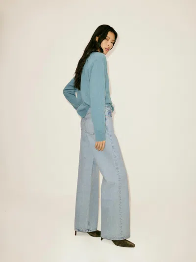 Reformation Cary Low Rise Slouchy Wide Leg Jeans Blue Denim 32 In Gray