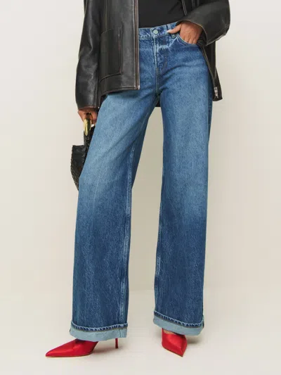 Reformation Cary Low Rise Slouchy Wide Leg Jeans In Pelican Cuffed
