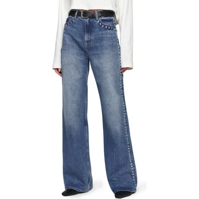 Reformation Cary Studded High Waist Slouchy Wide Leg Jeans In Chesapeake Studded