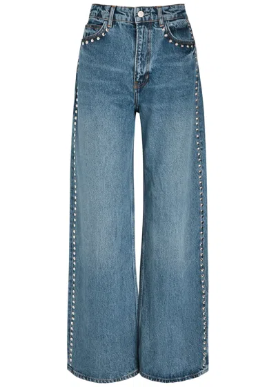 Reformation Cary Studded Wide-leg Jeans In Blue