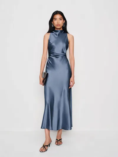 Reformation Casette Silk Dress In Blue
